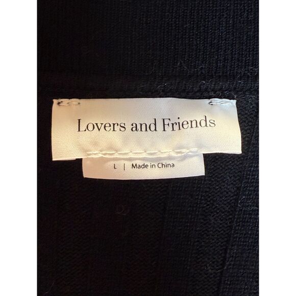 Lovers and Friends Women's Size Large Black Ribbed Button Front Midi Dress - Picture 3 of 4